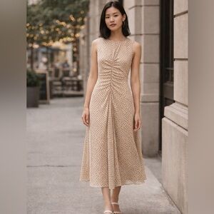 Calvin Klein Chiffon Midi Dress Polka Dot Open Back Ruched Romantic Size 2